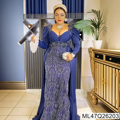 Robe de soirée à paillettes pour femmes, grande taille, col en v, dos nu, S10272