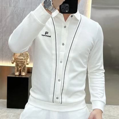 T-Shirts à manches longues pour hommes, vêtements d'affaires décontractés, faux deux pièces, Streetwear, mode bureau Social, nouvelle collection printemps automne