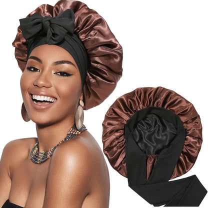 Bonnet de Nuit en Satin à Double Couche pour Femme, Couvre-chef Réversible, Soins Capillaires Ronds, Vêtements de Sauna