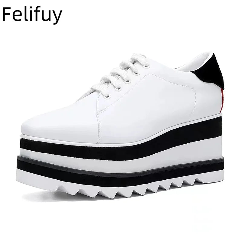 Baskets Blanches en Cuir de Vache pour Femme, Chaussures à Semelle Optique, Décontractées, à Lacets, Confortables, d'Extérieur, de Styliste, Printemps 2024