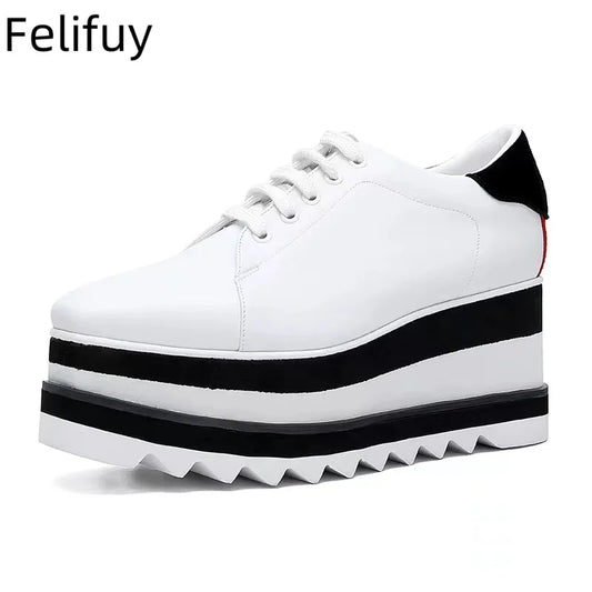 Baskets Blanches en Cuir de Vache pour Femme, Chaussures à Semelle Optique, Décontractées, à Lacets, Confortables, d'Extérieur, de Styliste, Printemps 2024