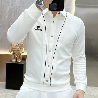 T-Shirts à manches longues pour hommes, vêtements d'affaires décontractés, faux deux pièces, Streetwear, mode bureau Social, nouvelle collection printemps automne