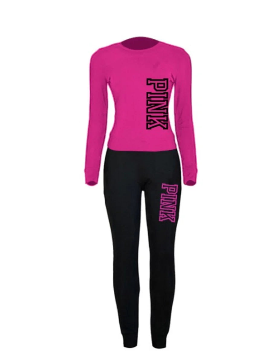 LW-Ensemble de survêtement décontracté pour femme, sweats à capuche à manches longues, pantalon imprimé lettre rose, mode automne et hiver, 2 pièces