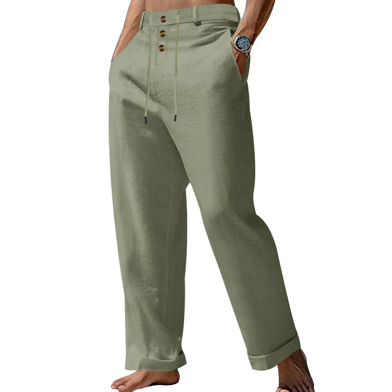Pantalon de plage confortable en coton et lin pour hommes, sangle droite, haute qualité, décontracté, printemps et automne, nouvelle mode, 2025