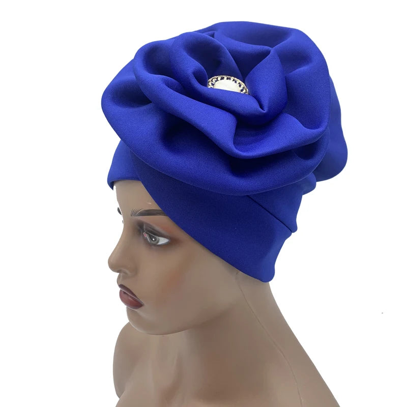 Chapeau Turban à grande fleur pour femmes, casquette Hijab musulmane, diamants, enveloppe de tête, Bandana, casquette de chimio, chapeau africain, 2023