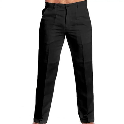 Pantalon en coton et lin pour hommes, Long, décontracté, élégant, taille moyenne, couleur unie, Slim Fit, fermeture éclair, bouton volant