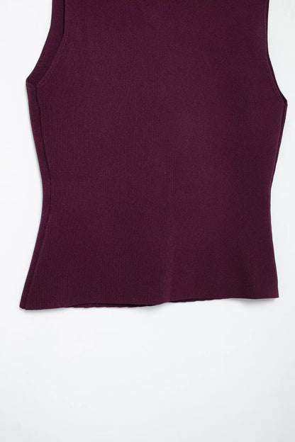 TRAFZA 2025 femmes jupe ensemble vin rouge tricoté col en v sans manches mince gilet + solide taille haute fermeture éclair Patchwork jupe longue rue