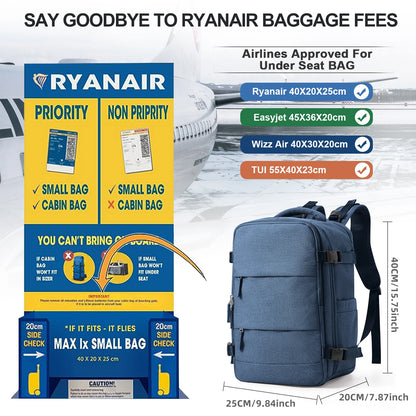 Sac à dos de voyage pour courte distance, avion Ryanair, sac de cabine, 40x20x25, loisirs, école, ordinateur portable, bagage à main, femmes, hommes