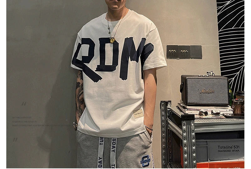 T-shirt manches courtes col rond, décontracté, assorti avec tout, tendance coréenne, couleur unie, lettre imprimée, ample, mode jeunesse, été 2023