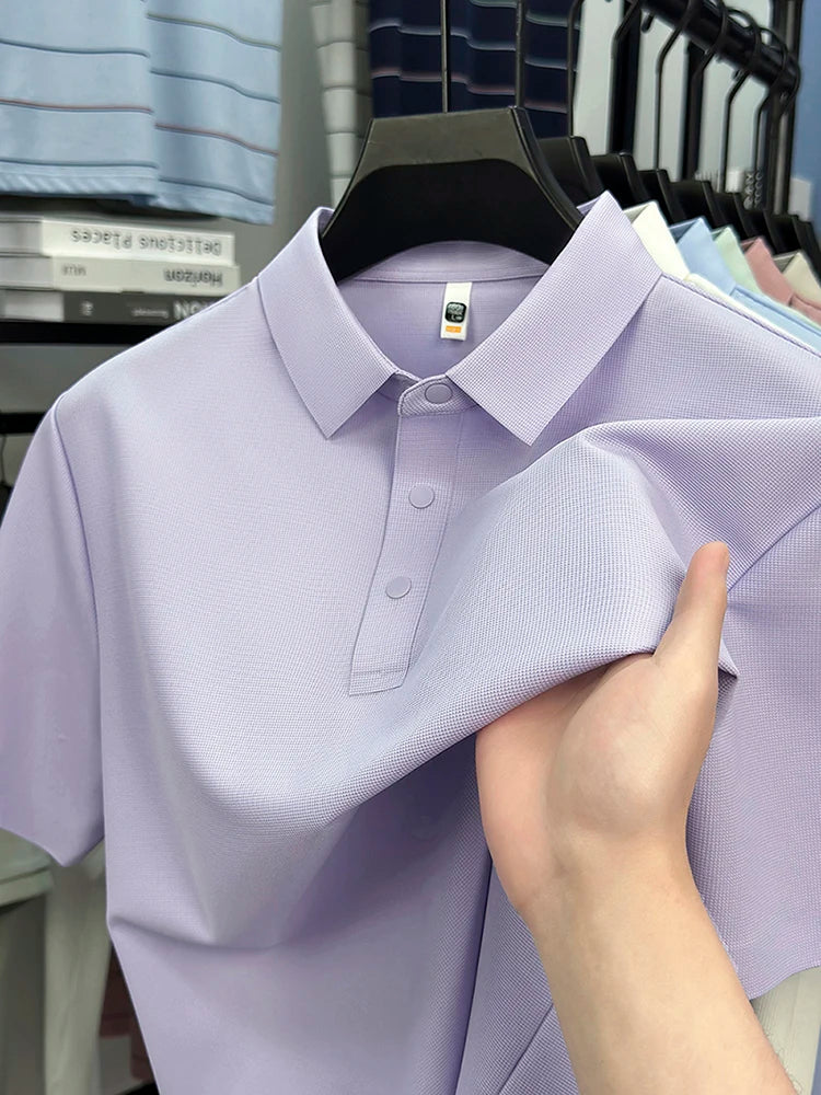 2025 Chemise polo gaufrée sportive pour hommes |   Tailles supérieures de Tennis de Golf évacuant l'humidité S-5XL, boutons-pression, antibactérien 7A de haute qualité