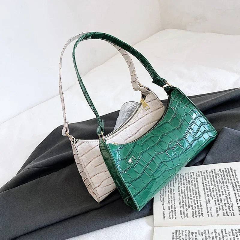 Sacs à main et bourse rétro motif Alligator pour femmes, petits sacs à bandoulière sous les aisselles, pochette fourre-tout en cuir PU de bonne qualité pour dames