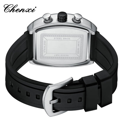 CHENXI-Montre de sport à quartz pour homme, bracelet en silicone noir, chronographe, date, marque originale, mode