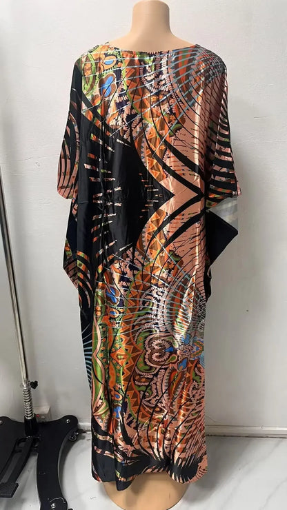 Robe confortable grande taille pour femmes, imprimé Floral, taille ample, jupe longue, manches chauve-souris, col en V, longueur cheville, mode élégante