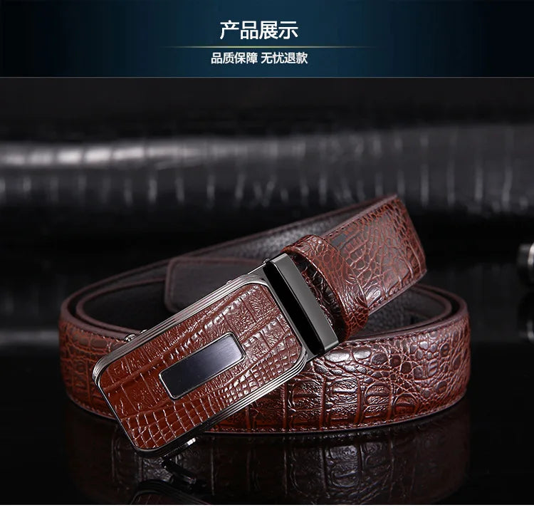 Ceinture en cuir véritable pour hommes d'affaires haut de gamme, 3.3cm, boucle automatique en alliage, peau de vache à deux couches, ceinture de costume décontractée pour hommes