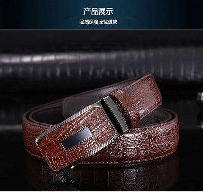 Ceinture en cuir véritable pour hommes d'affaires haut de gamme, 3.3cm, boucle automatique en alliage, peau de vache à deux couches, ceinture de costume décontractée pour hommes