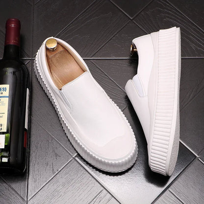 Mocassins en cuir à plateforme épaisse pour hommes, chaussures décontractées, chaussures de planche plates rehaussantes, nouveau, 2025