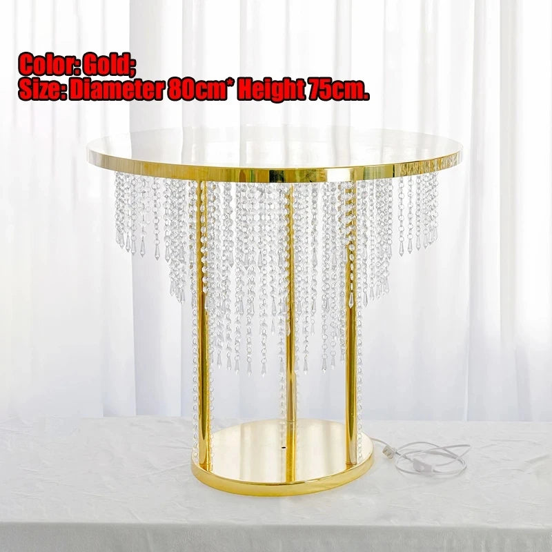 Rideau de perles de cristal, Table à gâteau, décoration de mariage, Table en métal avec éclairage, Table à gâteau en cristal de mariage