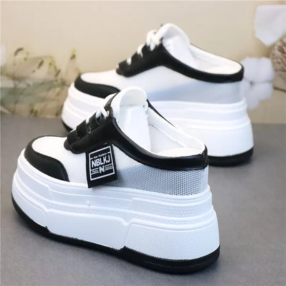 Pantoufles d'Été à Semelles Compensées pour Femmes, Chaussures Paresseuses en Maille Respirante pour Petits Pieds, Sandales à Plateforme Antidérapantes