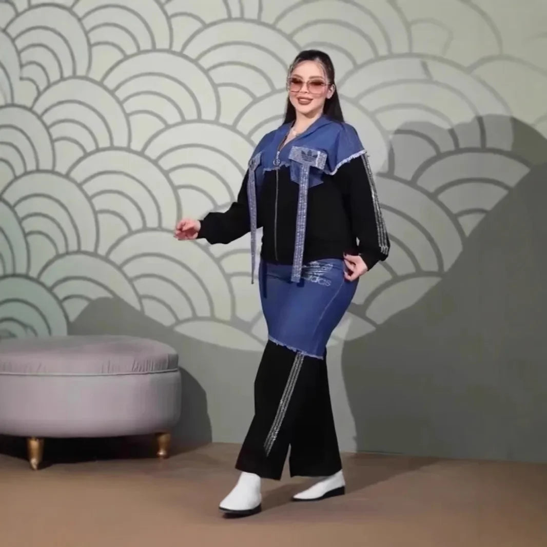 Ensemble veste et pantalon de costume en Denim pour femmes, Ensemble de vêtements en Denim confortables et décontractés de la chine continentale, article en Stock AE