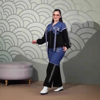 Ensemble veste et pantalon de costume en Denim pour femmes, Ensemble de vêtements en Denim confortables et décontractés de la chine continentale, article en Stock AE