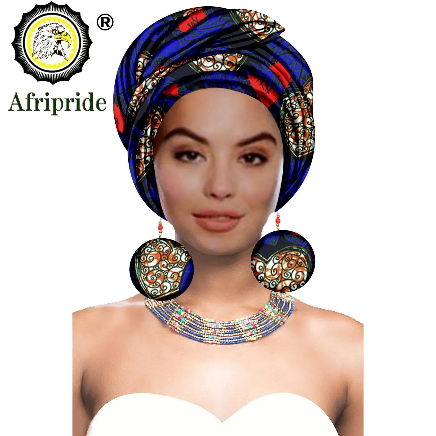 Turbans - bandeaux africains pour femme foulard africain couvre-chef nigérian avec boucle d'oreille assortie Dashiki Ankara cire S20H004
