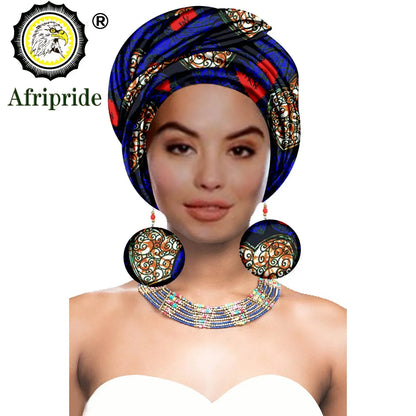 Turbans - bandeaux africains pour femme foulard africain couvre-chef nigérian avec boucle d'oreille assortie Dashiki Ankara cire S20H004