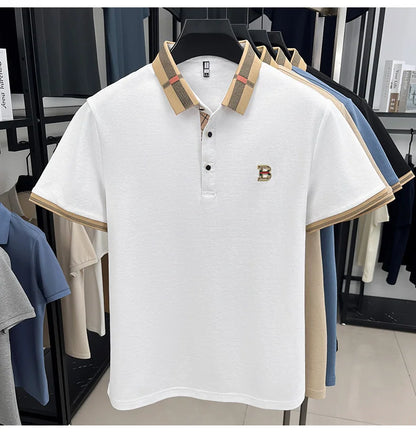 Polo d'été à manches courtes pour hommes, mode golf, design haut de gamme, broderie en soie glacée exquise, T-shirt respirant, 2025