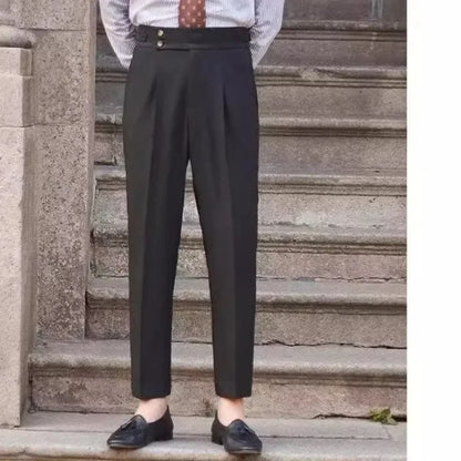 BS Vintage taille haute hommes décontracté pantalon droit Smalltrousers affaires britanniques Paris boucle blanc pantalon Long