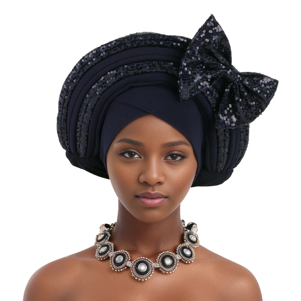 Cravate de Sauna à Paillettes pour Femme, Turban Africain avec Nministériels d Papillon Doux, Accessoire de ix
