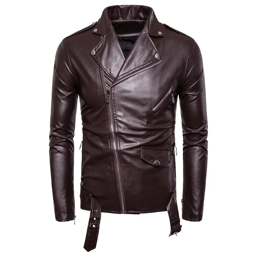 Veste en cuir PU Style motard coupe cintrée pour hommes, manteau décontracté britannique à la mode Y012, veste en cuir confortable et souple pour hommes