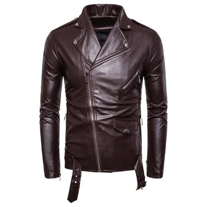 Veste en cuir PU Style motard coupe cintrée pour hommes, manteau décontracté britannique à la mode Y012, veste en cuir confortable et souple pour hommes