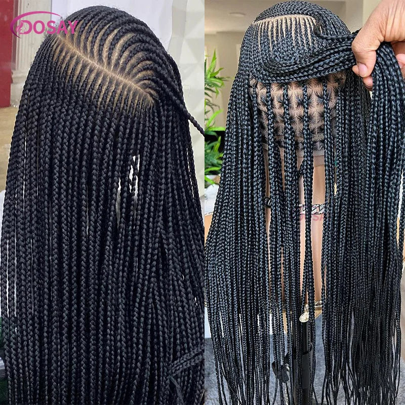 Perruques tressées en boîte Cornrow 36 pouces, perruque synthétique Blonde 613 pour femmes, perruque Lace Front Wig tressée avec raie latérale de haute qualité, perruque Faux Locs