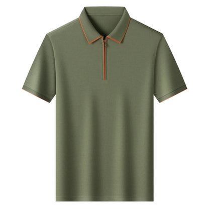 Polo en soie à fermeture éclair pour hommes, T-Shirt à manches courtes en mûrier avec fermeture éclair en métal, col montant, haut d'été décontracté de luxe en coton et lin