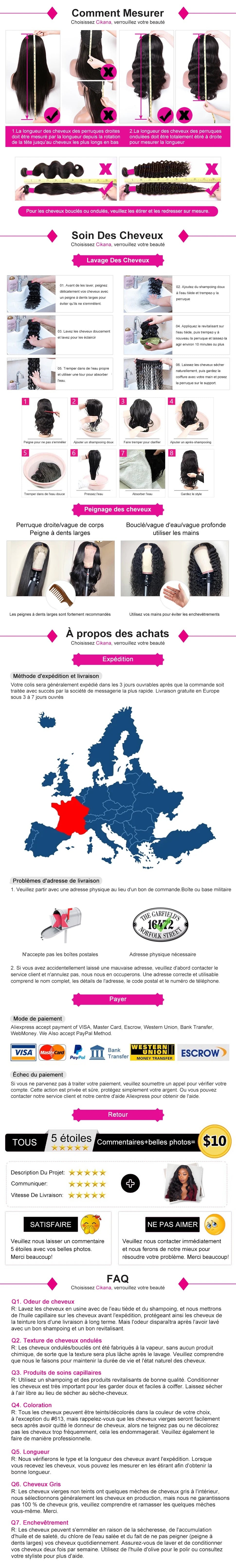 Perruque Lace Closure Wig sans colle bouclée, cheveux naturels, Deep Wave, HD, 13x6, pre-à-porter, densité 200