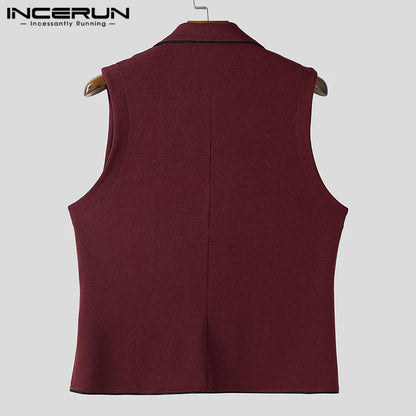 INCERUN hommes gilets Patchwork revers sans manches bouton décontracté hommes gilets couleur-bloc Streetwear 2025 mode gilets hommes S-5XL