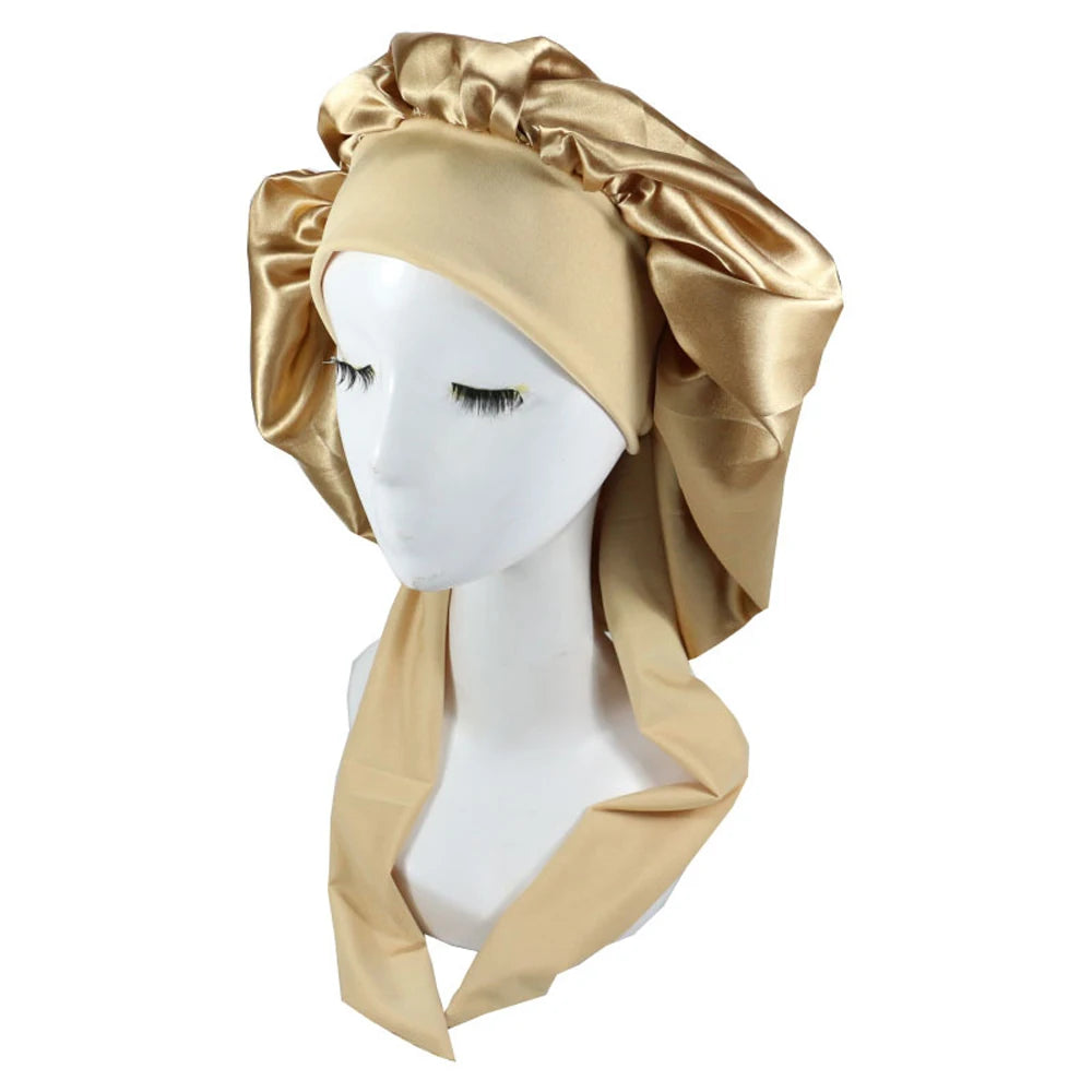 Nouveau bonnet de cheveux en Satin pour dormir, Invisible, plat, Imitation soie, rond, soins capillaires pour femmes, couvre-chef, bouton de réglage de cérémonie, chapeau de nuit