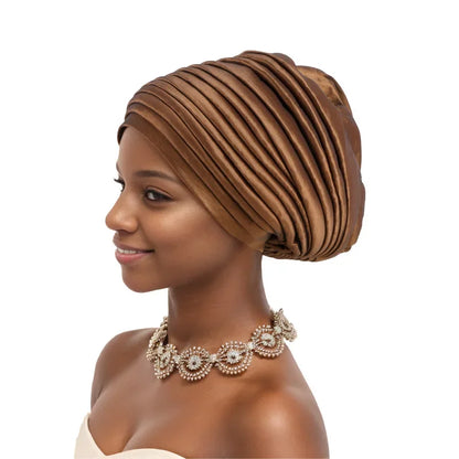 Turban Africain Plissé pour Femme, Déjà Fait, Cravates de Sauna, Bonnet Auto Gele, Hijab Musulman, Mariage Nigérian, Chapeau Rond