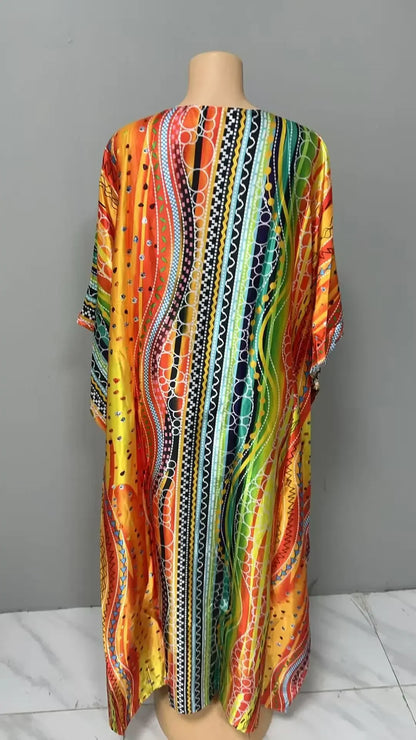 Robe confortable grande taille pour femmes, imprimé Floral, taille ample, jupe longue, manches chauve-souris, col en V, longueur cheville, mode élégante