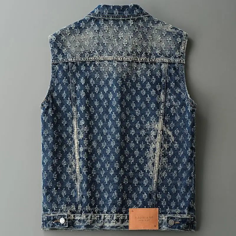 Gilet de moto en Denim pour hommes, rétro, tendance, printemps et automne, élégant, ample, Jacquard, sans manches, vêtements d'extérieur