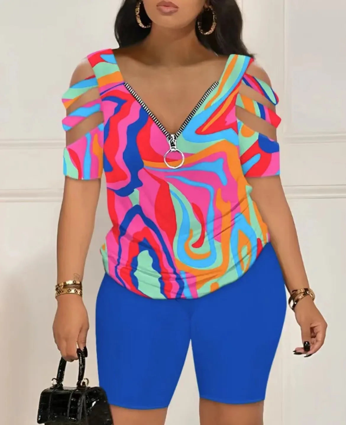 2025 mode Sexy pour fora t-shirt et short 2 pièces ensembles femmes tenue été décontracté ample imprimé t-shirts deux pièces ensemble pour les femmes