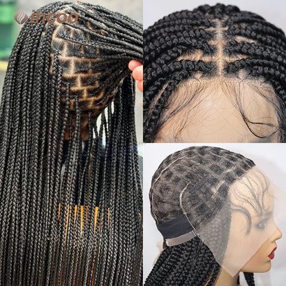 Perruques tressées synthétiques pour femmes noires perruque pleine dentelle tresse africaine sans noeud boîte tresses cheveux avant de lacet perruques pas cher Cornrow tresses