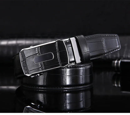 Ceinture en cuir véritable pour hommes d'affaires haut de gamme, 3.3cm, boucle automatique en alliage, peau de vache à deux couches, ceinture de costume décontractée pour hommes