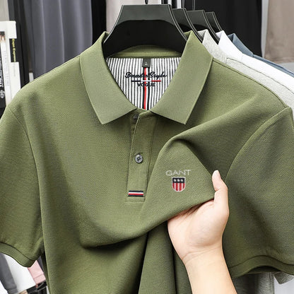 Polo d'été brodé de haute qualité pour hommes, chemise à manches courtes en pur coton respirant et décontracté pour affaires