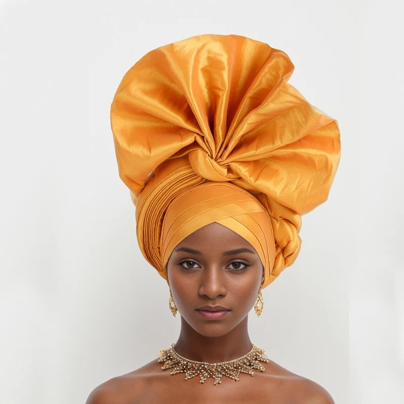 Turban Africain Plissé pour Femme, Déjà Fait, Cravates de Sauna, Bonnet Auto Gele, Hijab Musulman, Mariage Nigérian, Chapeau Rond