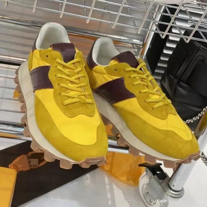 Chaussures de course rétro en daim pour femmes, baskets épaisses, tissu respirant, chaussures de sport à plateforme plate, mode décontractée, recommande une augmentation