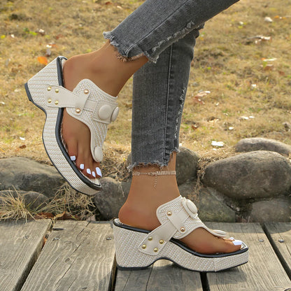 Sandales à fond épais et talon incliné pour femmes, tongs stéréoscopiques à bout carré et bout ouvert, chaussures à bout ouvert,