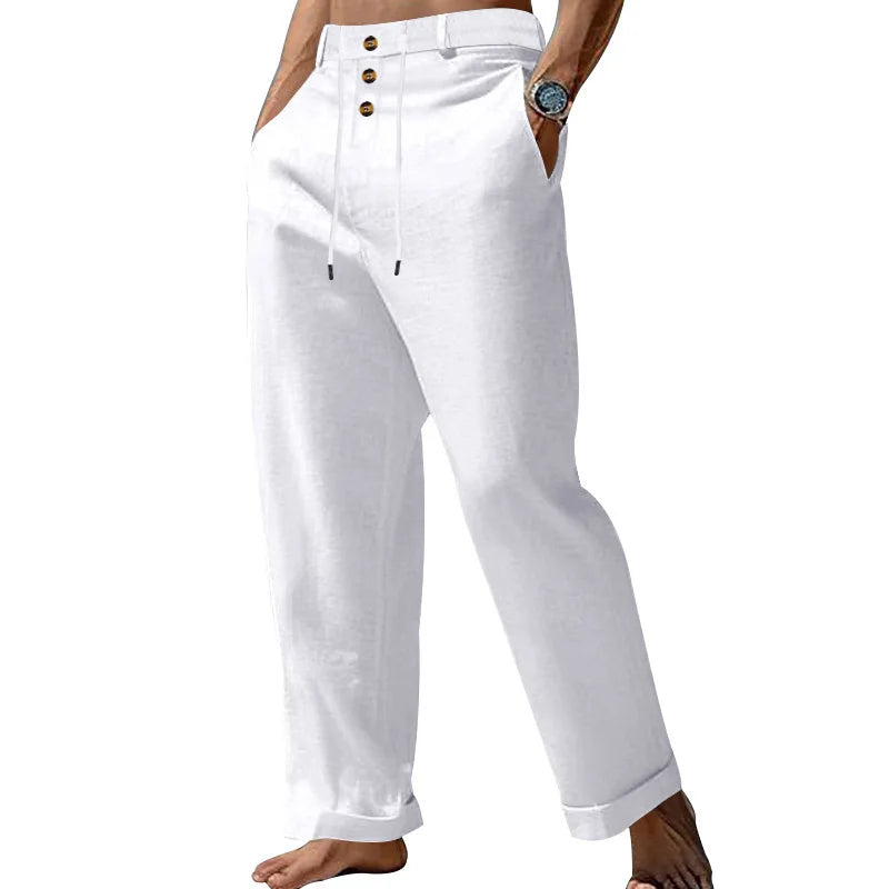 Pantalon de plage confortable en coton et lin pour hommes, sangle droite, haute qualité, décontracté, printemps et automne, nouvelle mode, 2025