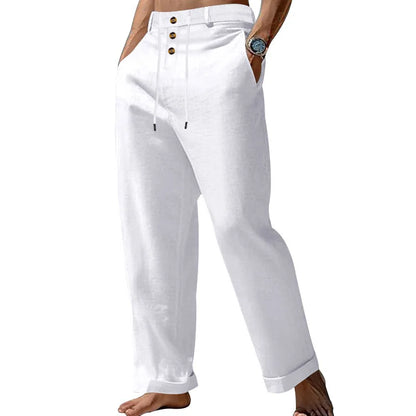 Pantalon de plage confortable en coton et lin pour hommes, sangle droite, haute qualité, décontracté, printemps et automne, nouvelle mode, 2025