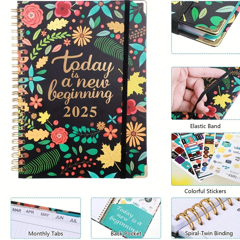 Planificateur 2025 Calendrier hebdomadaire et mensuel 2025 de janvier à décembre A5 (6,2" x 8,5") Plan de travail accaden de 12 mois Etiquettesmic