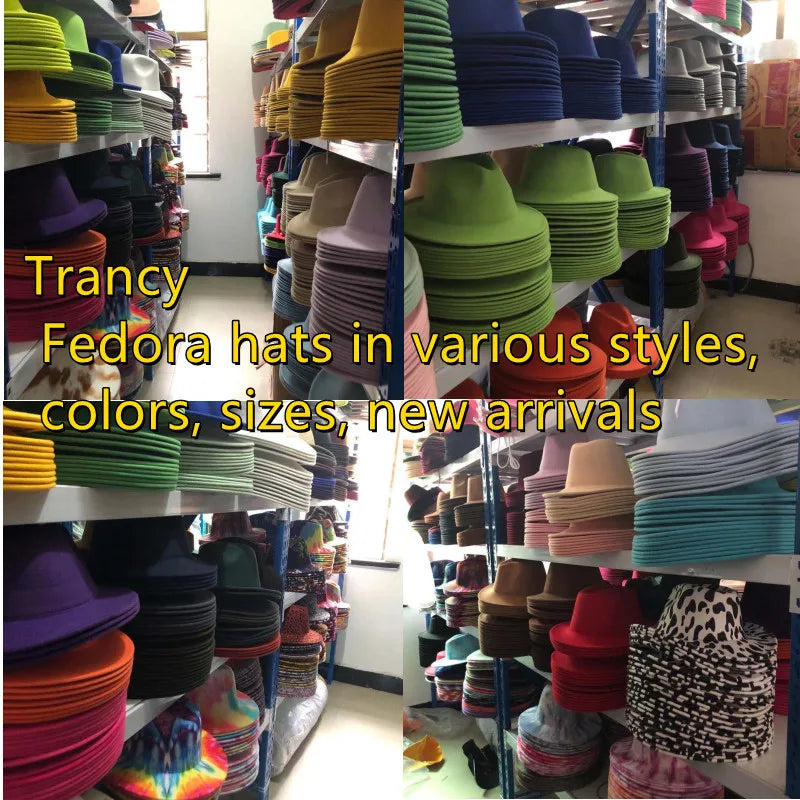 Chapeau Fedora à larges bords pour hommes et femmes, chapeau en feutre ander, chapeau d'église, laine douce, grande taille, DN, britannique, 60cm